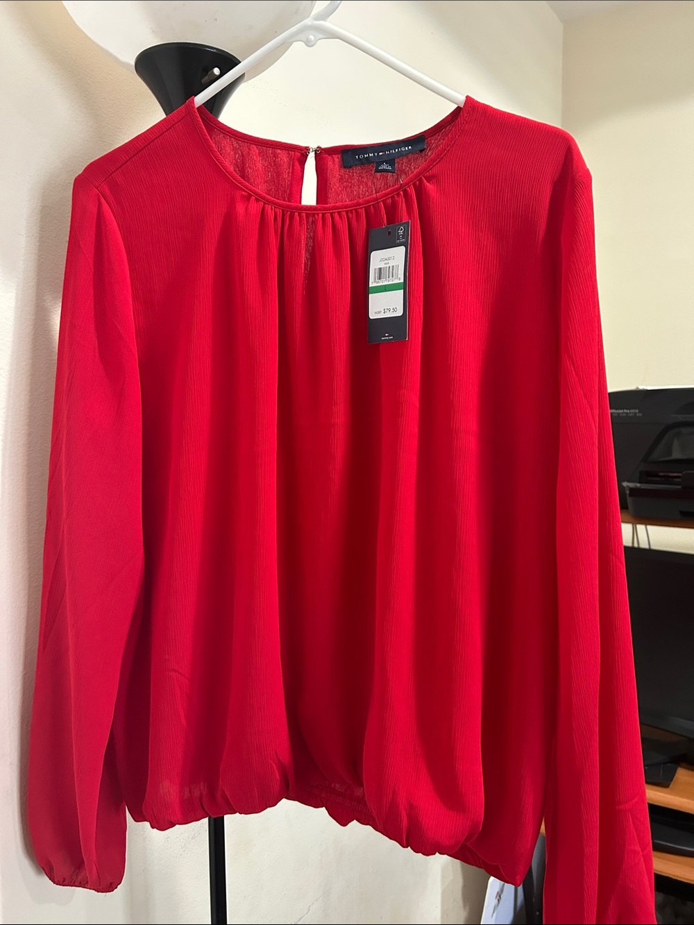 Tommy Hilfiger Vibrant Red Long-Sleeve Blouson Blouse